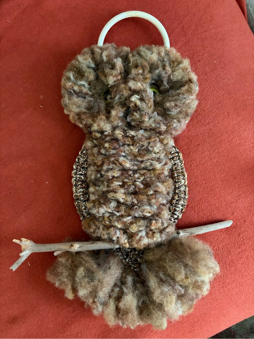 Macrame yarn Owl on a branch Wall Hanging 70’s boho 20”